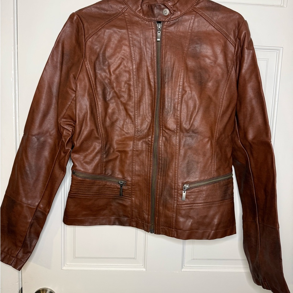 Women's Brown Faux Leather Jacket
